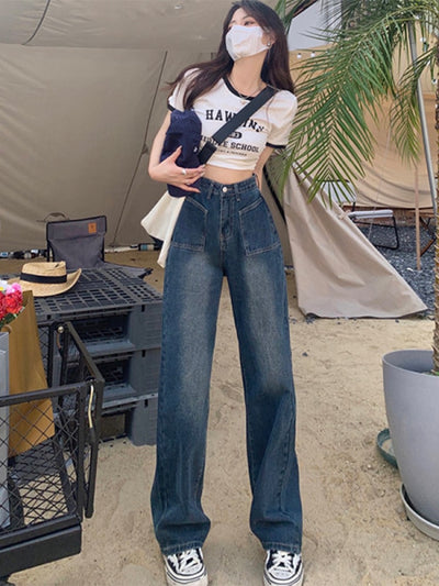 American wide leg jeans women's 2023 spring dress new high waist slim loose mopping spring and autumn straight pants trend 2023