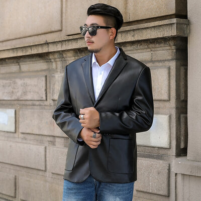 Oversized Men's Leather Blazer Dress Black PU Business Casual Jacket Fashion Loose Spring Autumn Coats Brand Clothing 7XL 8XL