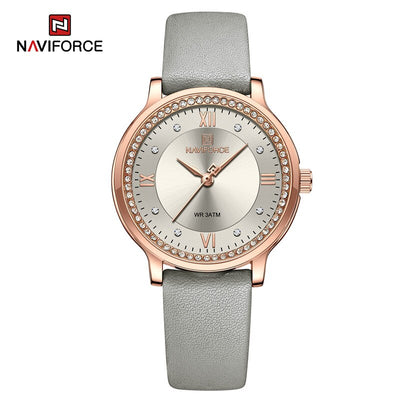 NAVIFORCE Women's Watch Popular Fashion Dress Ladies Waterproof Quartz Leather Strap Wristwatch Girlfriend Gift Relogio Feminino