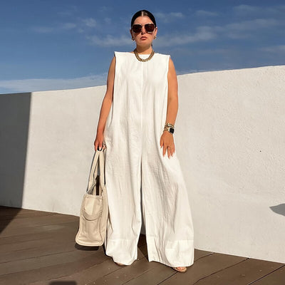 Lemongor Female Solid Color Sleeveless Wide Leg Jumpsuits Summer Fashion Loose Casual Cool Jump Suits For Women 2023 New