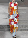 Freeacy 2023 New Contrast Color Printed Sleeveless Loose Wide Leg Jumpsuit For Women Summer Casual Going Out Jump Suits