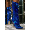 RIBETRINI Fashion Pointed Toe Fringe Sequined Mid Calf Boots For Women Zip Metallic Glitter Sexy Elegant Dress Long Shoes