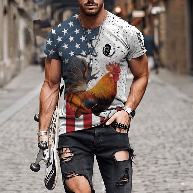 Big Rooster Animal 3D Print T Shirt Men's Loose Short Sleeve O Neck Shirt Oversized Top Summer Dress