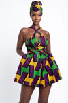 Women's High Waist Deep V Neck Printed African Dress High Quality Summer Sexy Ankara Dress with Zipper Women Clothing