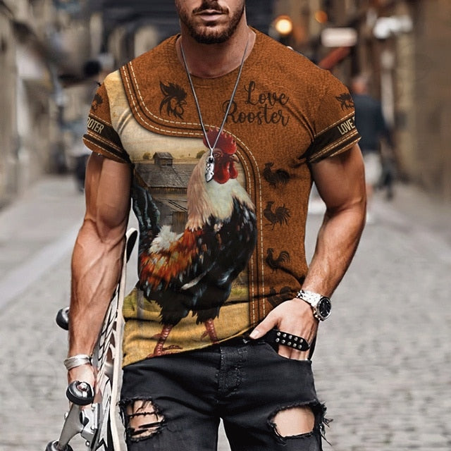 Big Rooster Animal 3D Print T Shirt Men's Loose Short Sleeve O Neck Shirt Oversized Top Summer Dress
