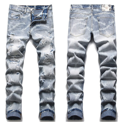 EH·MD® Tie Dyed Geometric Jeans Men's High Pressure Printing Spring Summer Cotton High Elastic Slim Fit Pants 3D Lining Scrape 2