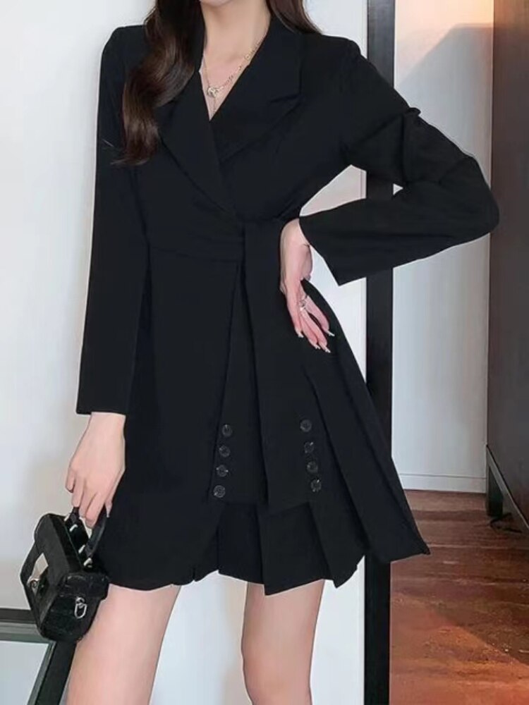 korean style blazer dress Elegant Notched Collar Blazer Dress STUDIO731