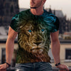 2022 Men's Fashion Animal T-shirt Round Neck Short Sleeve Funny 3D Lion Printed T-shirt