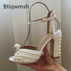 Big Pearl Gladiator Sandals Woman Open Toe Rhinestone Diamond High Heels Pumps Woman Pure Wedding Shoes