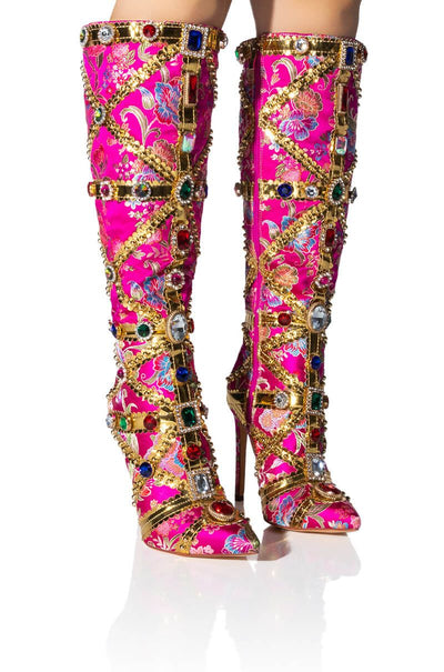 Crystal Long Boots Buckle Mental Heels Side Zipper Colorful Over the Knee Boots Thin High Heel New Autumn Winter Women Shoes 44