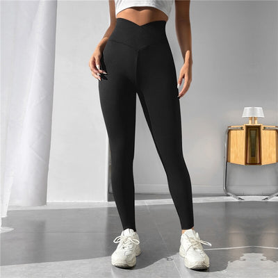 2023 Nylon Back V Butt Yoga Pants Women High Waist Fitness Workout Gym Running Scrunch Leggings Trousers Jogging Active Wear