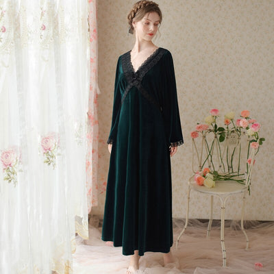 French Spring/Summer  Long Canary Fairy Nightgown Thick Home Dress with Loose Flared Sleeves