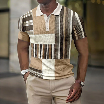 Men's Polo Shirt Striped Short Sleeve T-shirt Man Breathable Business Leisure Button-down Tshirt Casual Summer Streetwear Blouse