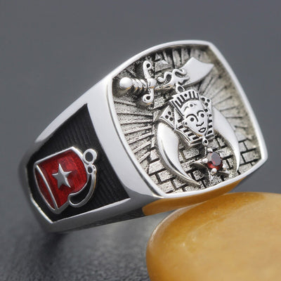 Antique Shriners Masons Masonic Gems Stone 925 Sterling Silver Ring