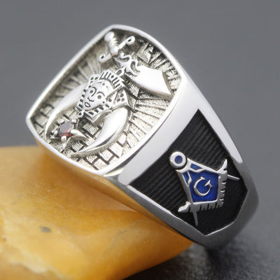 Antique Shriners Masons Masonic Gems Stone 925 Sterling Silver Ring