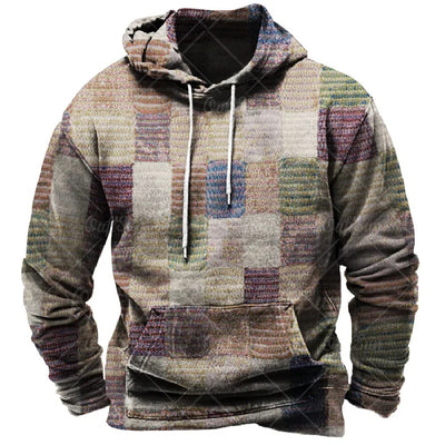 Vintage Men's Hoodie For Sweatshirt 3d Plaid Print Long Sleeve Pullover Street Man Clothing Men's Oversized Hooded Sweater 2023