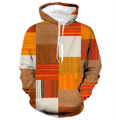 Vintage Men's Hoodie For Sweatshirt 3d Plaid Print Long Sleeve Pullover Street Man Clothing Men's Oversized Hooded Sweater 2023