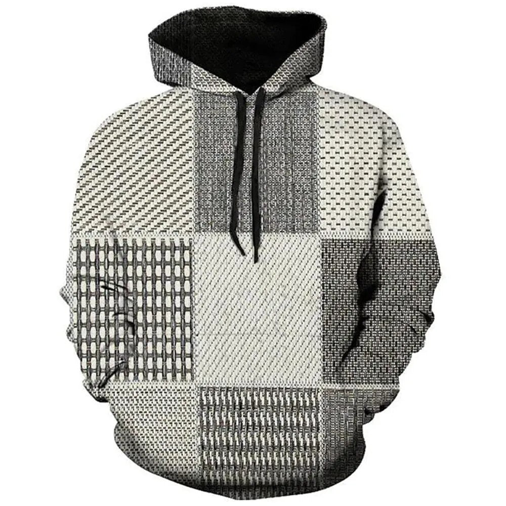 Vintage Men's Hoodie For Sweatshirt 3d Plaid Print Long Sleeve Pullover Street Man Clothing Men's Oversized Hooded Sweater 2023