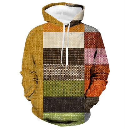 Vintage Men's Hoodie For Sweatshirt 3d Plaid Print Long Sleeve Pullover Street Man Clothing Men's Oversized Hooded Sweater 2023