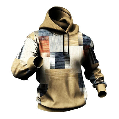 Vintage Men's Hoodie For Sweatshirt 3d Plaid Print Long Sleeve Pullover Street Man Clothing Men's Oversized Hooded Sweater 2023