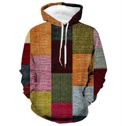 Vintage Men's Hoodie For Sweatshirt 3d Plaid Print Long Sleeve Pullover Street Man Clothing Men's Oversized Hooded Sweater 2023