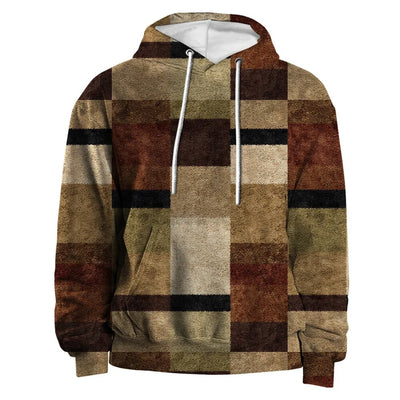 Vintage Men's Hoodie For Sweatshirt 3d Plaid Print Long Sleeve Pullover Street Man Clothing Men's Oversized Hooded Sweater 2023